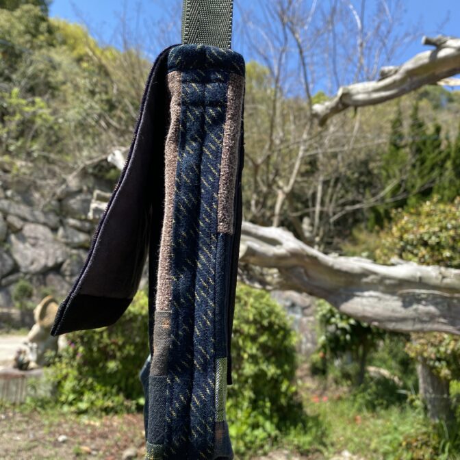 絣、柿渋染、抜染画アートショルダーバッグ
